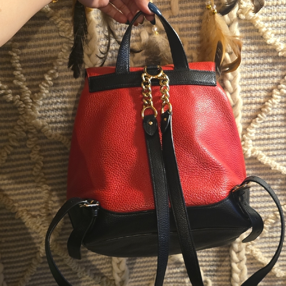 Coach Red and Black Pebbled Leather Backpack - Picture 2 of 3